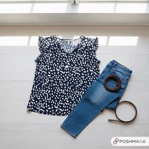 Navy and Cream Women's Top